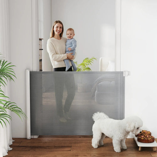 Retractable Pet Safety Gate, Flexible for Stairways Doorways, Grey