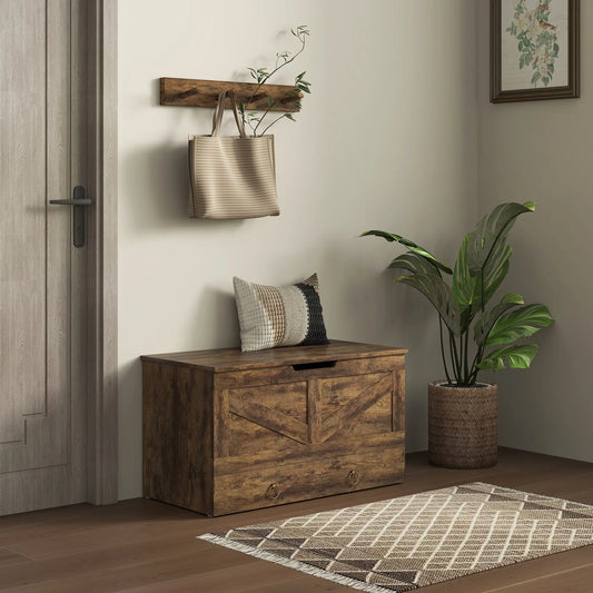 31.5 Inches Storage Chest, Wooden Box, Rustic Brown, Brown Storage Cabinets Rustic Brown at Gallery Canada