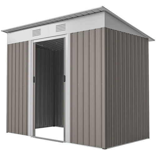 7' x 4' Outdoor Storage Shed, Metal Garden Tool Organizer, Light Grey
