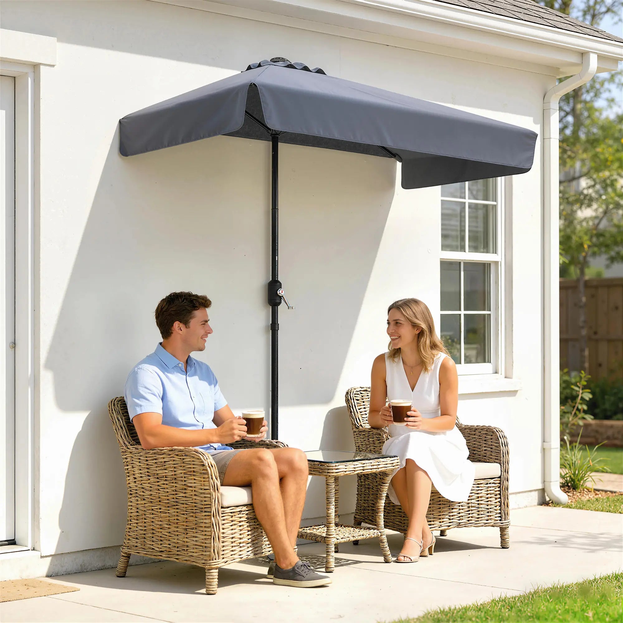 7.5ft Half Umbrella, Crank Handle, Top Vent, Dark Blue Half Round Umbrellas at Gallery Canada