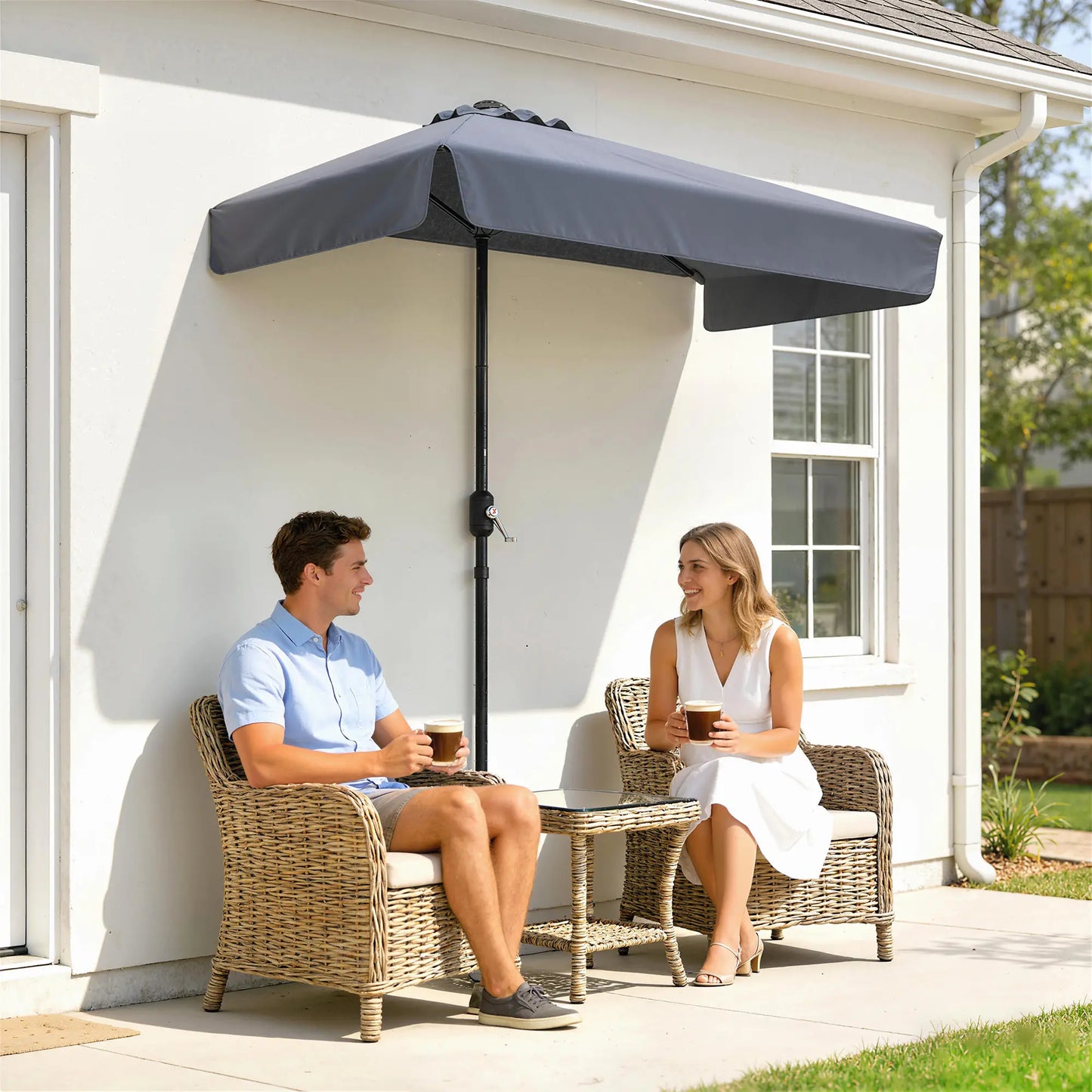 7.5ft Half Umbrella, Crank Handle, Top Vent, Dark Blue Half Round Umbrellas at Gallery Canada