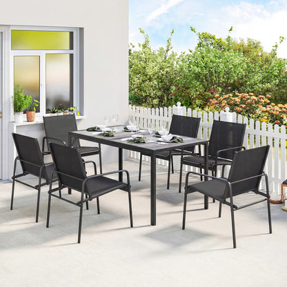 Outdoor Dining Set For 6, Faux Wood Patio Table And Chairs, Black Outdoor Dining Sets at Gallery Canada