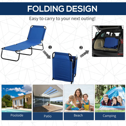 Outdoor Lounge Chair, Adjustable Folding Chaise, Tanning Chair with Shade, Blue Lounger Chairs at Gallery Canada