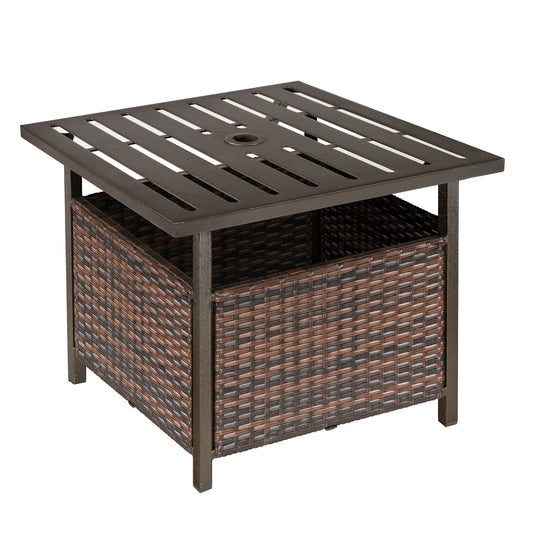 "21.75" Rattan Patio Coffee Table With Umbrella Hole, Brown Patio Side Tables Brown at Gallery Canada