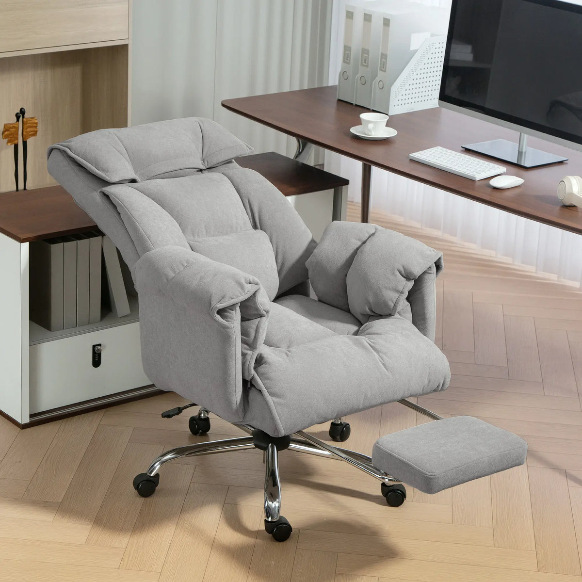 High Back Office Chair, Reclining with Footrest, High Resilience Foam, Swivel Wheels, Light Grey Executive & Manager Chairs at Gallery Canada