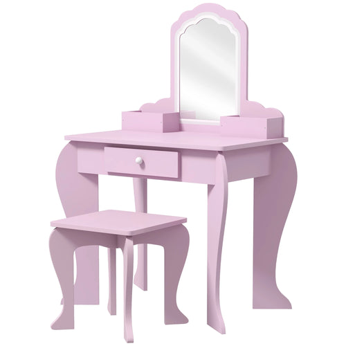 Makeup Vanity With Mirror, Stool, Cloud Design, 3-6 Years, Pink