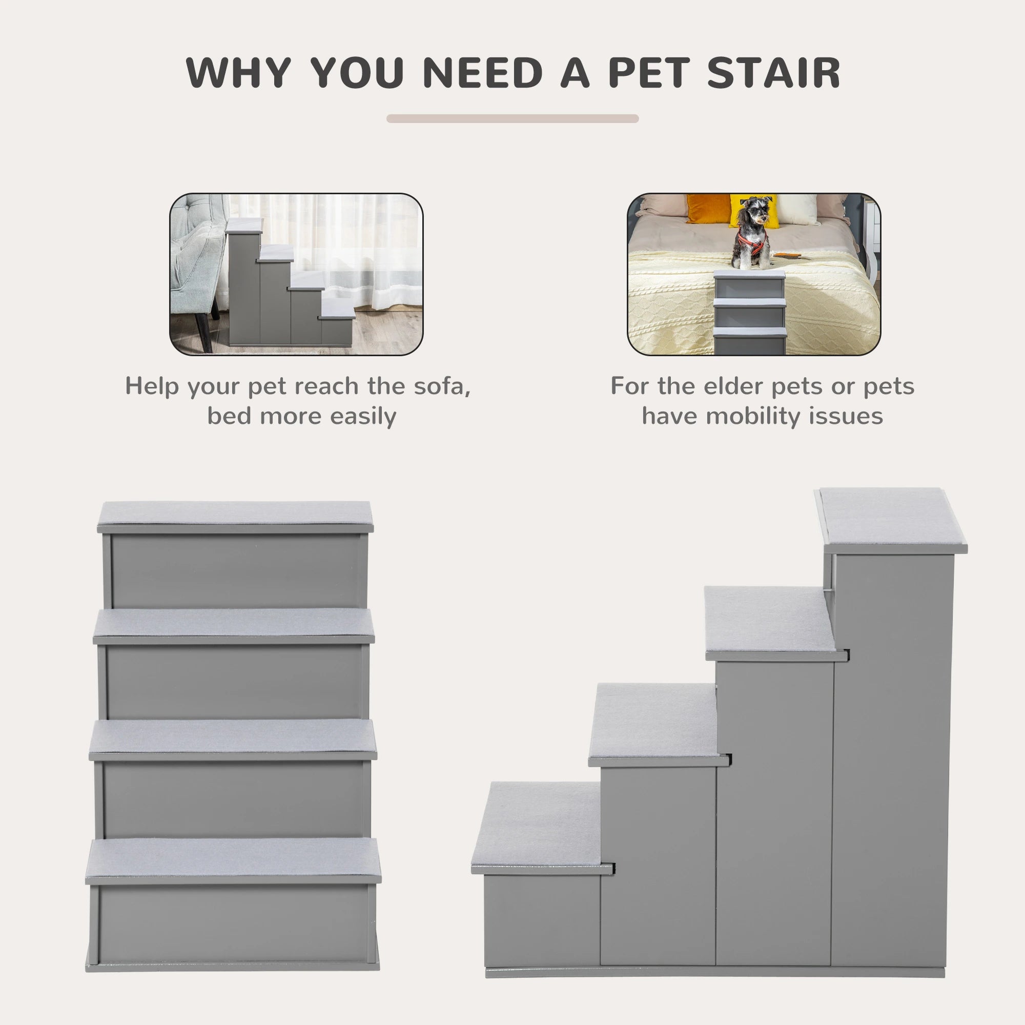 Dog Pet Stairs for Bed, Cat Ladder for Couch, Non-Slip Carpet, 15.7