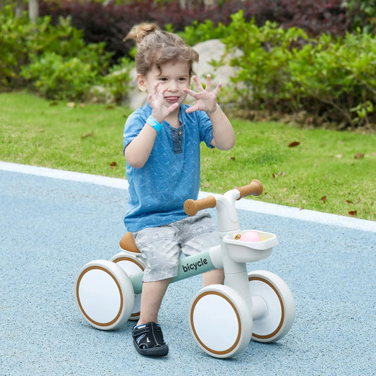 Toddler Balance Bike, Adjustable Seat, Removable Basket, 4 Silent Wheels, Green Riding & Rocking Toys Green, White at Gallery Canada