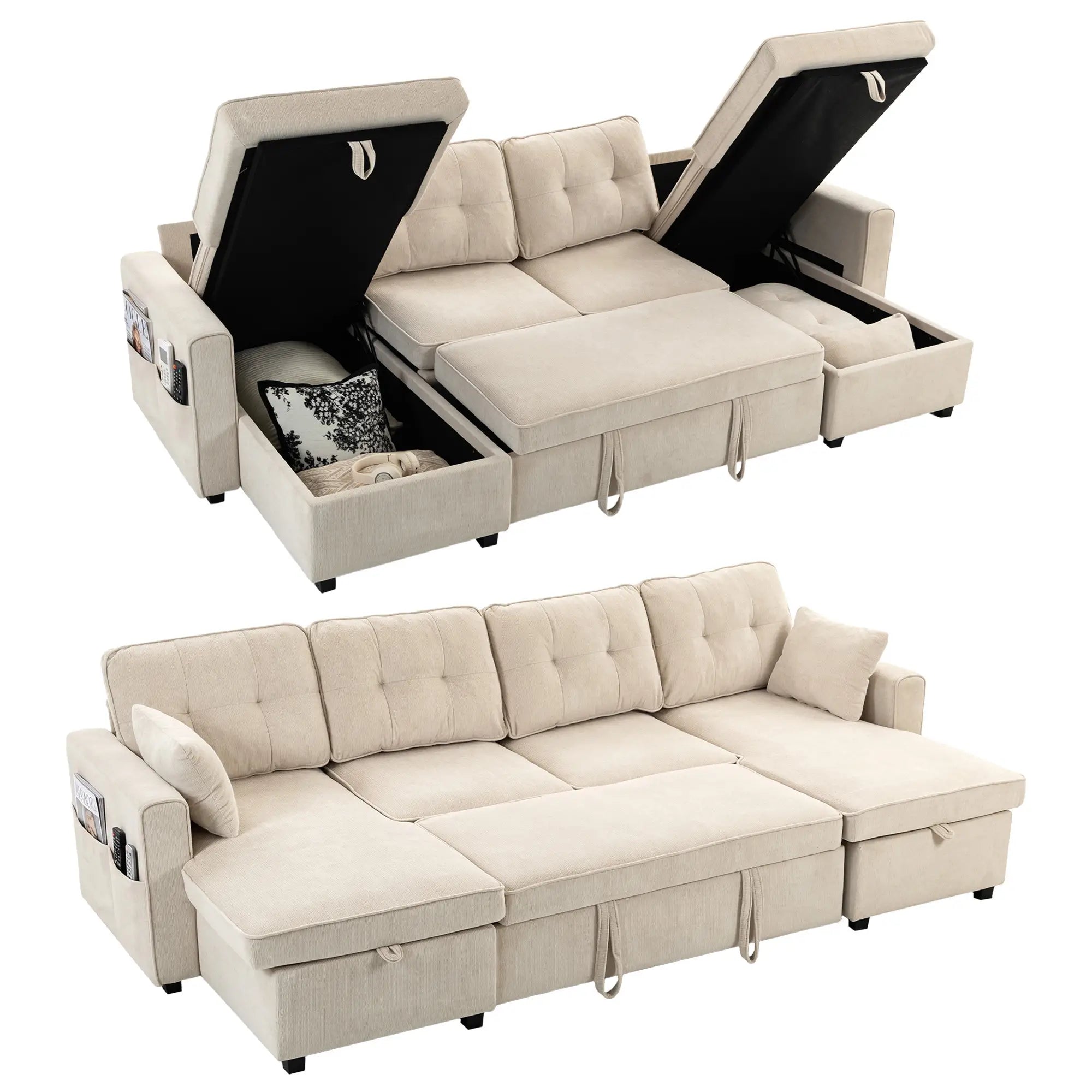 U Shaped Sectional Sofa Bed, 113