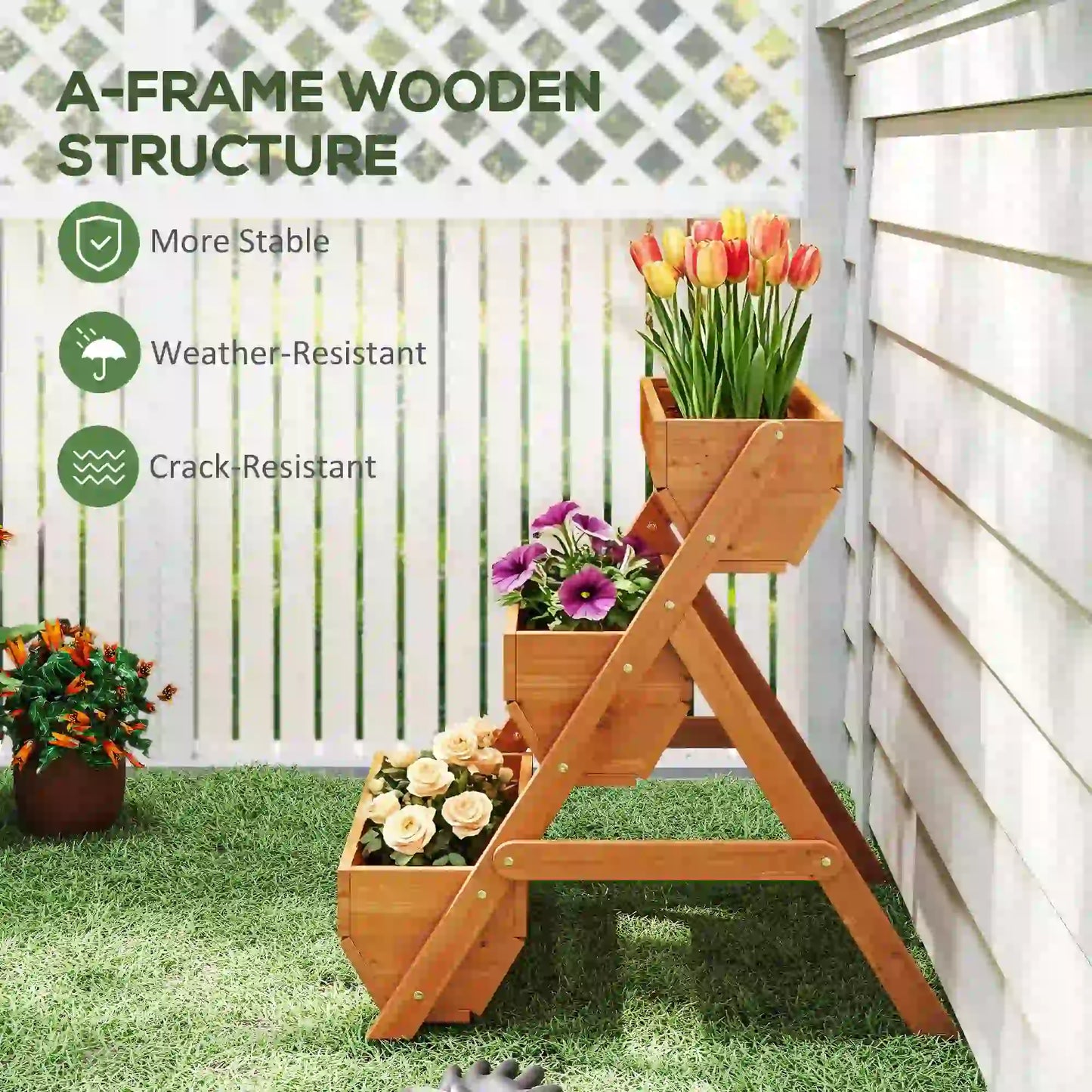 3 Tier Elevated Planter Box, Wooden Raised Garden Bed, 26" x 30" x 30", Brown Elevated Garden Beds at Gallery Canada
