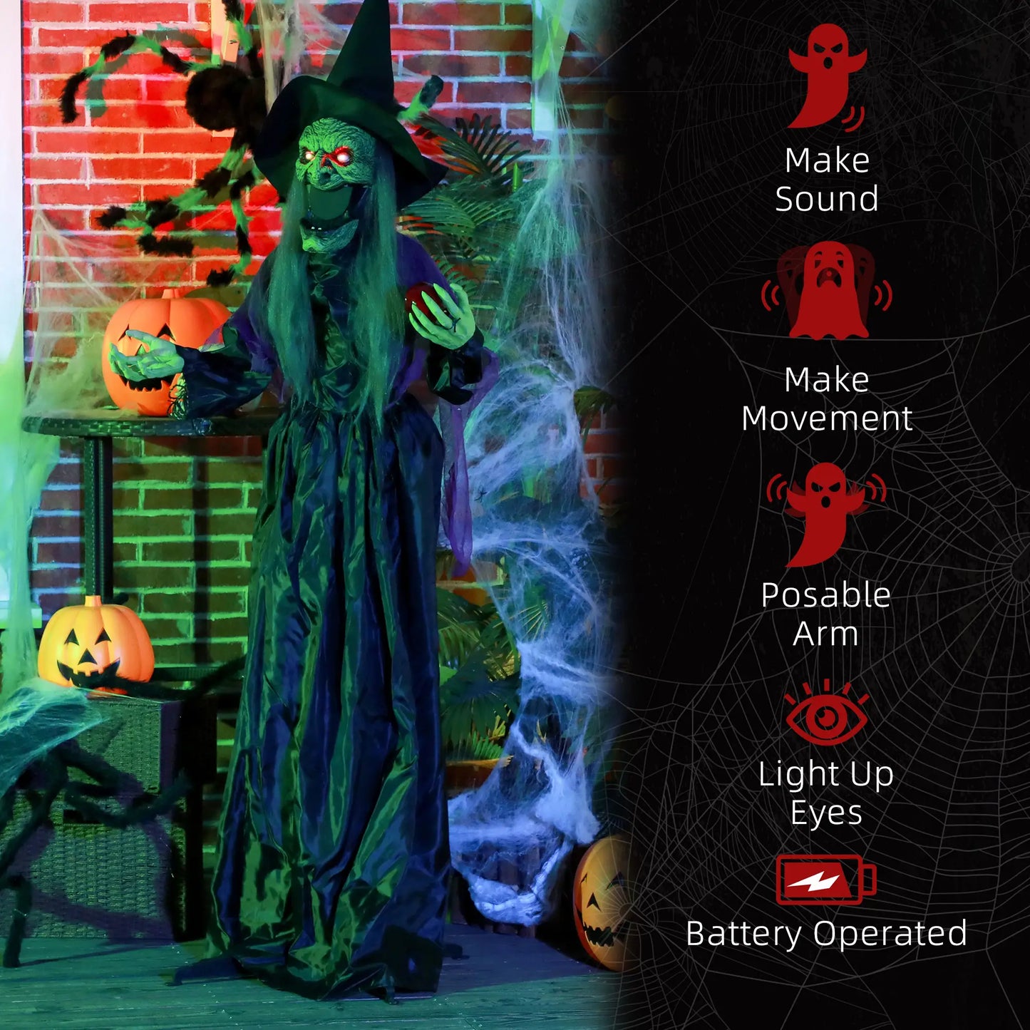 5.9' Life Size Animatronic Old Witch, Sound, Motion Activated, Light Up Eyes Halloween Decorations at Gallery Canada
