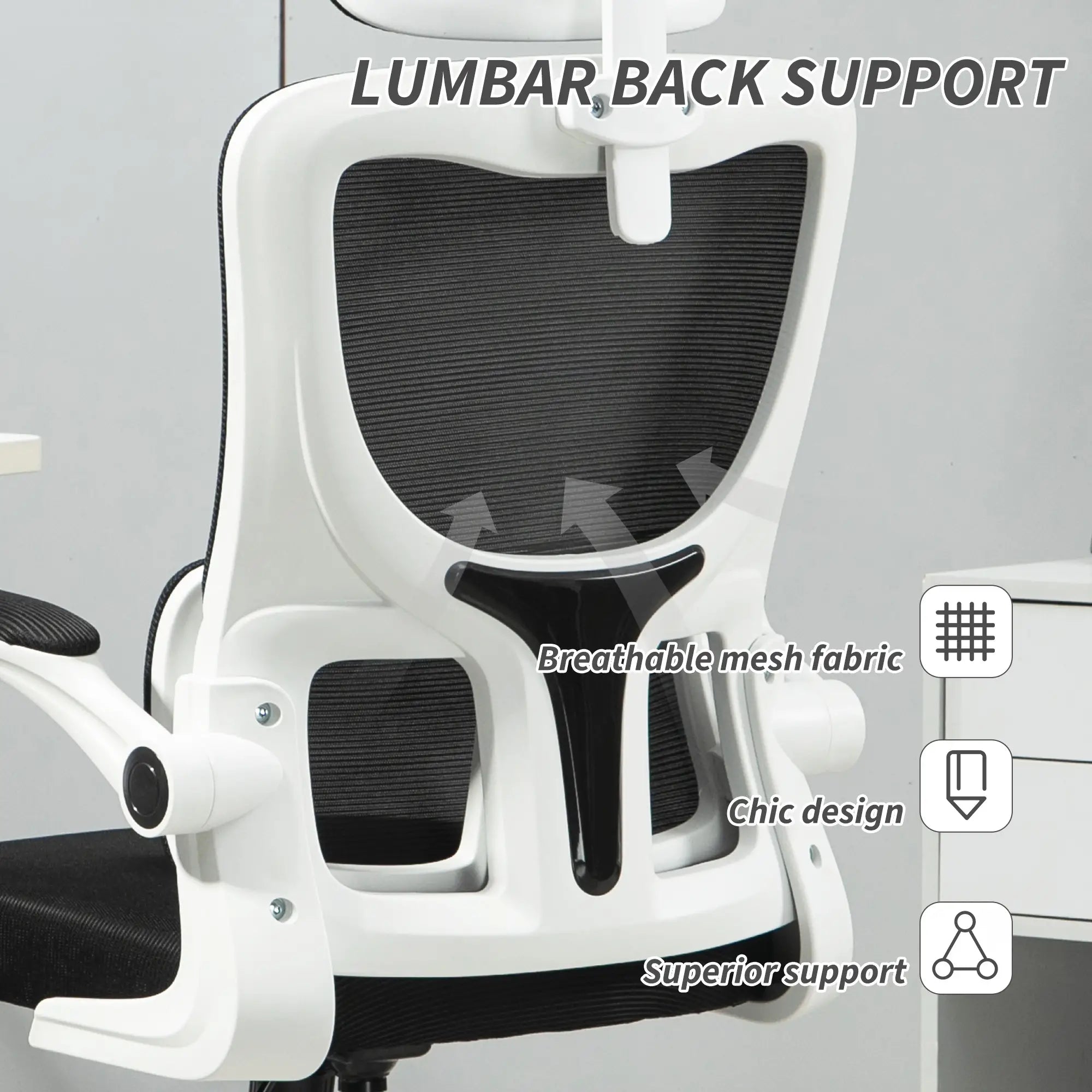 Mesh Office Chair, High Back with Headrest, Lumbar Support, Adjustable Height, Black Executive & Manager Chairs at Gallery Canada