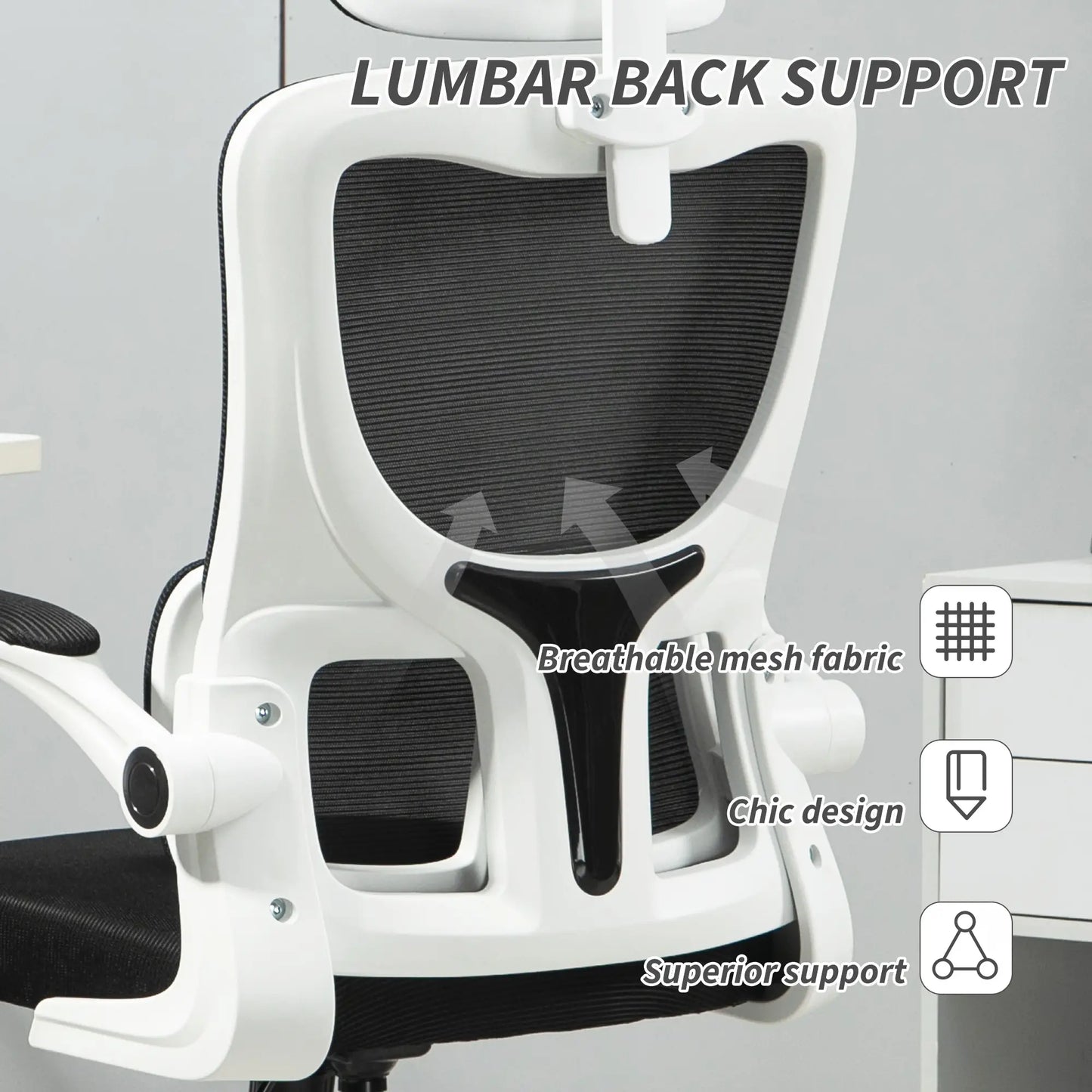 Mesh Office Chair, High Back with Headrest, Lumbar Support, Adjustable Height, Black Executive & Manager Chairs at Gallery Canada