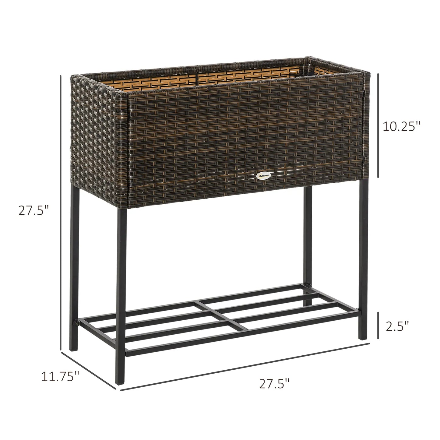 Rattan Raised Garden Box, Elevated Flower Bed with Shelf, Brown Plant Stands at Gallery Canada
