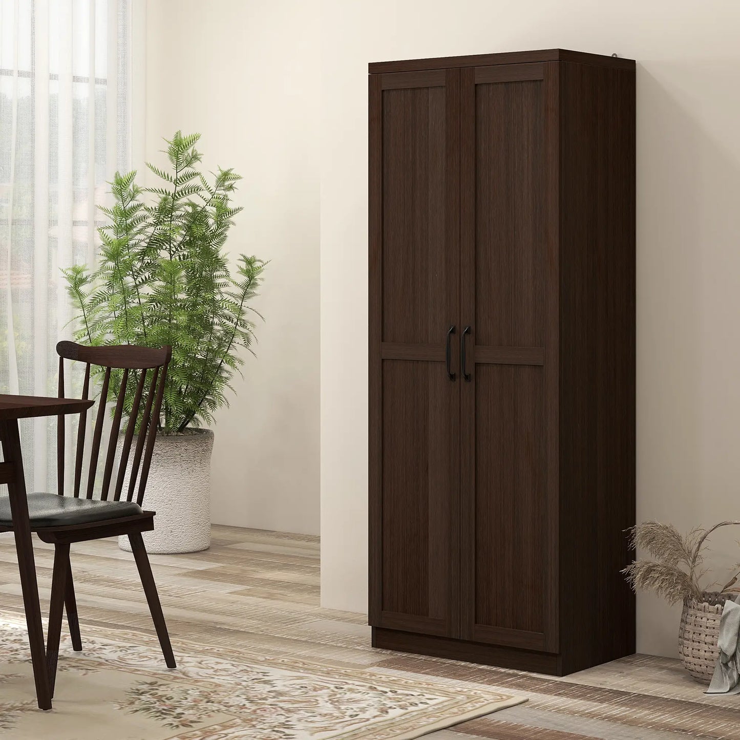 63" Kitchen Storage Cabinet, 5-Tier Pantry with Doors, Adjustable Shelves, Dark Brown Kitchen Pantry Cabinets at Gallery Canada