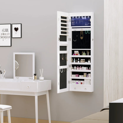 Mirror Jewelry Cabinet with LED Lights, 2 Keys, Wood Grain Grey, Grey Jewelry Armoire & Jewellery Mirror Cabinets at Gallery Canada