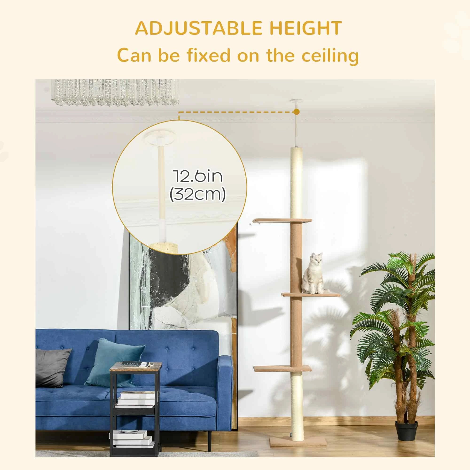100 Floor To Ceiling Cat Tree, 3 Perches Activity Center, Brown Floor to Ceiling Cat Trees at Gallery Canada