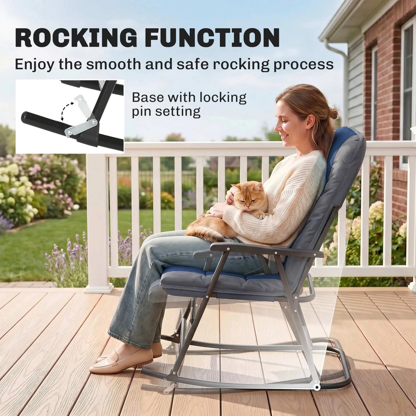 3pc Foldable Rocking Chair Set, Outdoor Bistro w/ Padded Seat, Blue Outdoor Rocking Chairs at Gallery Canada