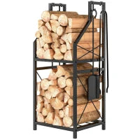 2-Tier Metal Firewood Rack, 4 Fireplace Tools, Black Firewood Racks Black at Gallery Canada