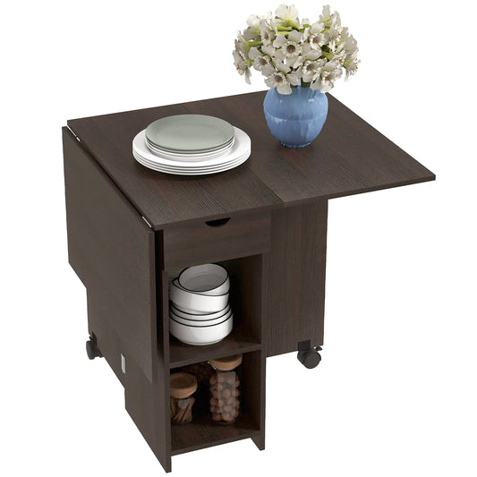 Folding Dining Table, Drop Leaf with Drawer, Storage Shelves, Dark Brown Dining Tables Dark Brown at Gallery Canada