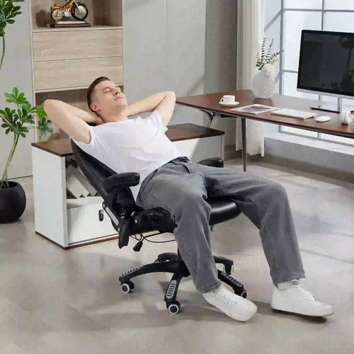 Reclining Massage Office Chair, High Back, Swivel Wheels, Black