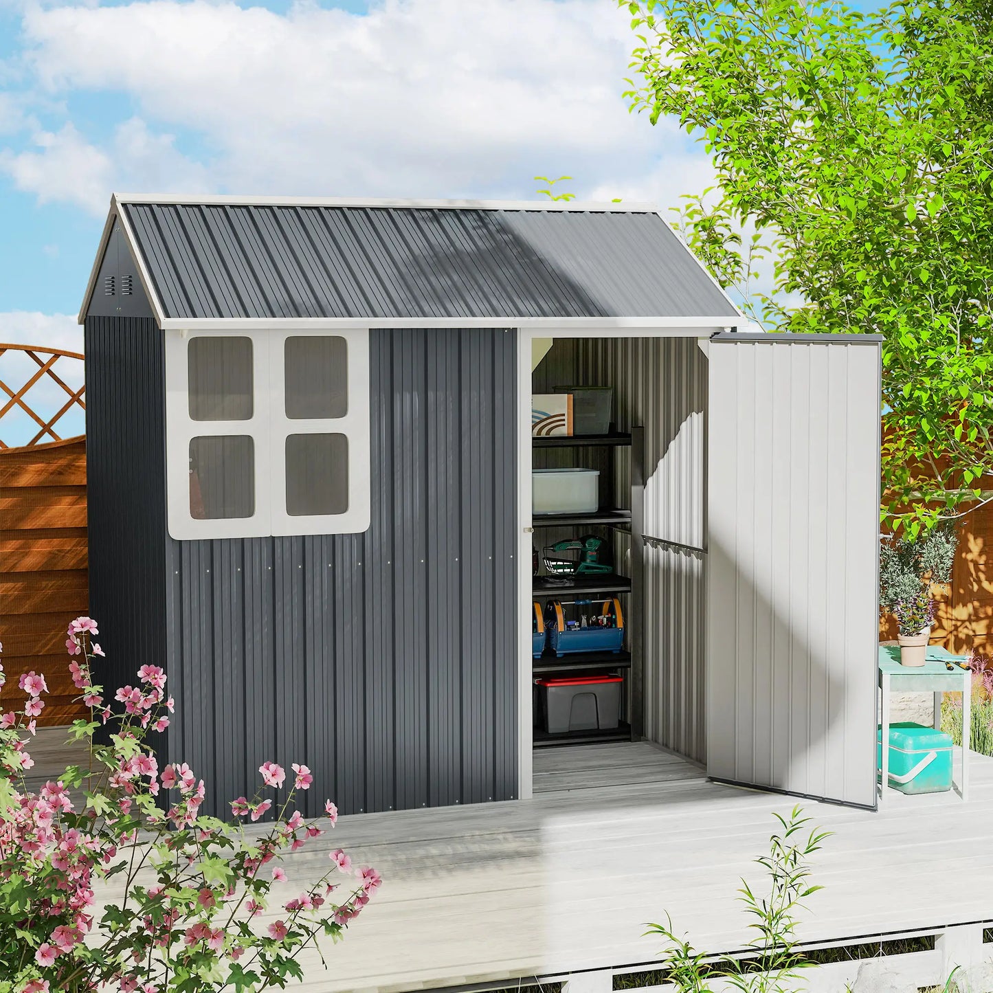 7' x 5.5' Metal Garden Shed, Outdoor Storage, Lockable Door, Dark Grey Sheds at Gallery Canada