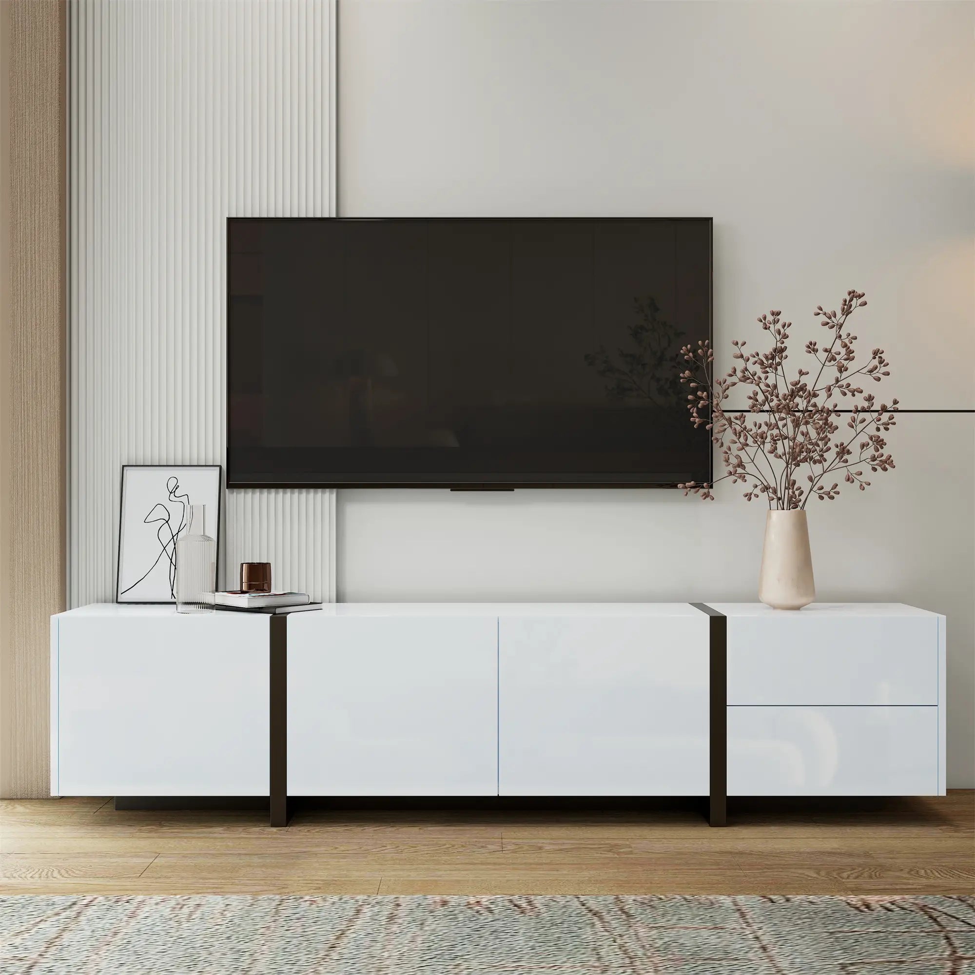 TV Cabinet, High Gloss Finish, Ample Storage, 67