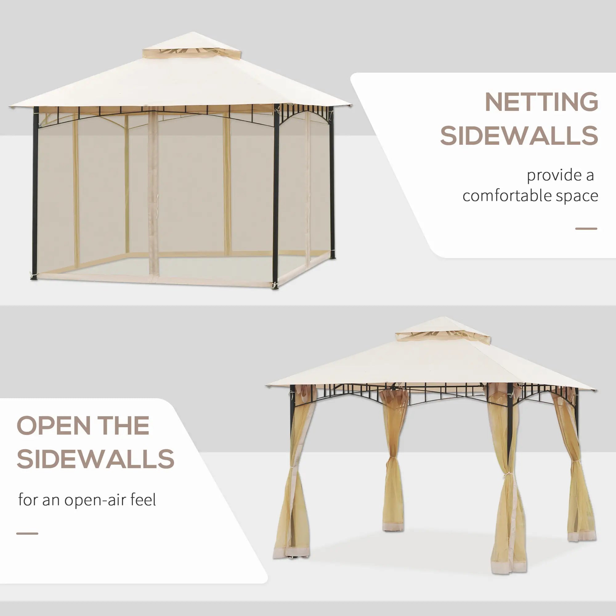 10' x 10' Double Tier Garden Gazebo, Water-Resistant, Anti-UV, Beige Gazebos at Gallery Canada