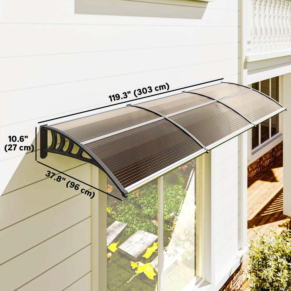 Awning Door Canopy, 119.3" x 37.8", Polycarbonate, UV Protection, Brown Door Awnings at Gallery Canada