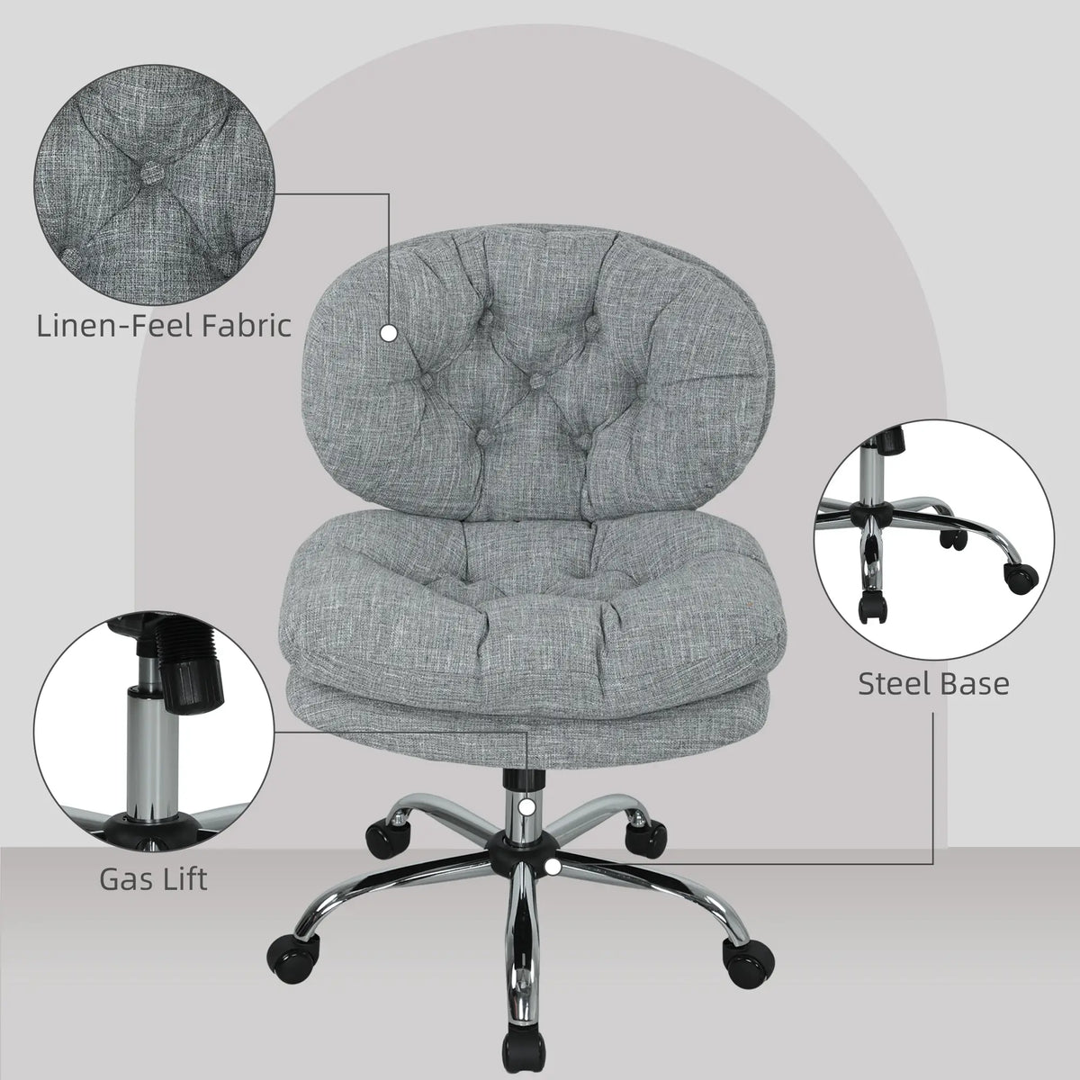 Armless Office Chair, Wide Padded Seat, Adjustable Height, Tilt Function, Grey Task Chairs at Gallery Canada