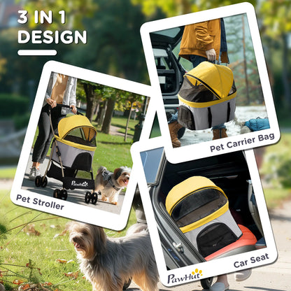 4 Wheels Pet Stroller, Folding Carrier for Small Dogs, Detachable, Yellow Dog Bike Trailers & Strollers at Gallery Canada