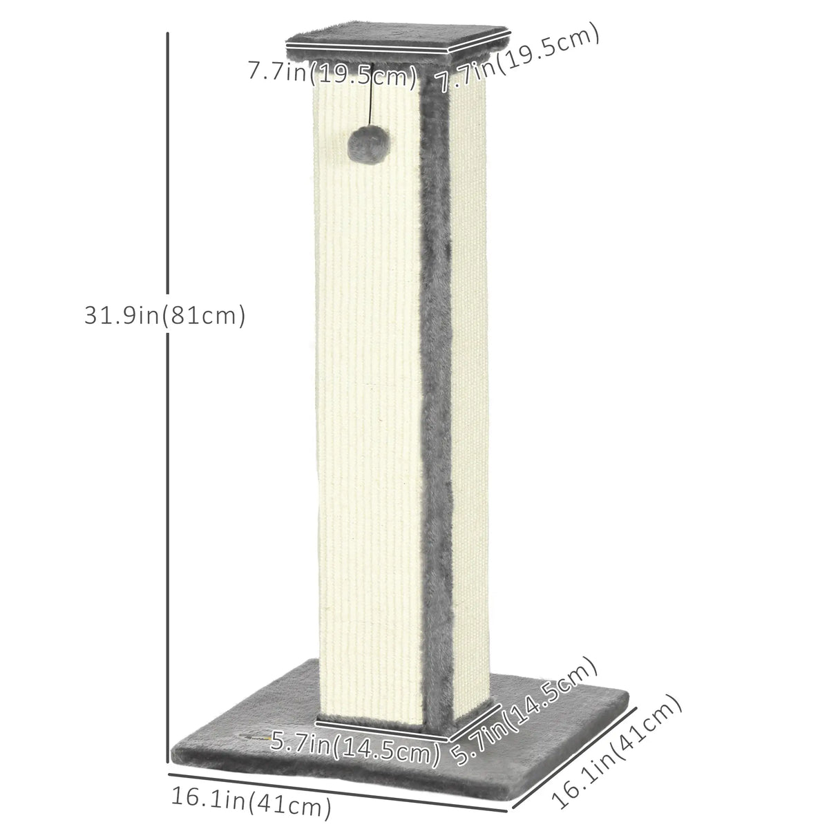 32" Tall Cat Scratching Post, Sisal Scratcher with Hanging Ball, Grey Cat Posts at Gallery Canada