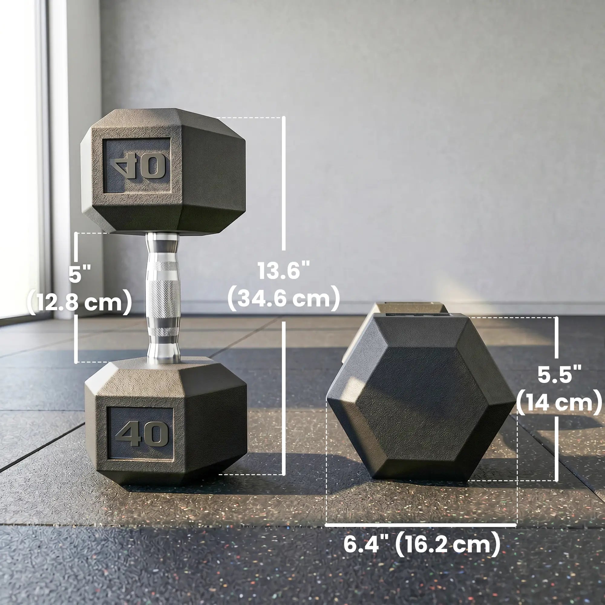 2x40 Lbs Rubber Hex Dumbbell, Weight Barbell for Gym, Black Dumbbells & Barbells at Gallery Canada