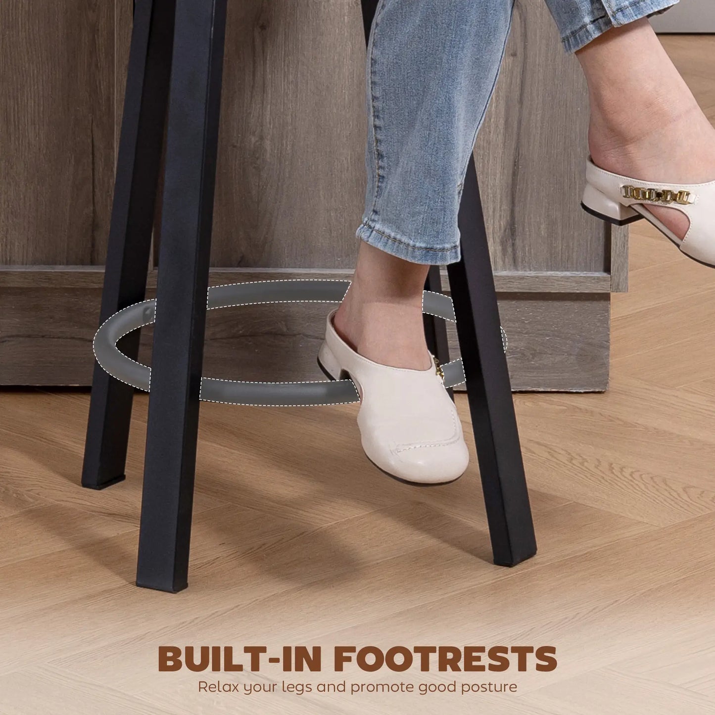 Upholstered Bar Stools Set Of 2, With Footrest And Backrest, Brown Bar Stools at Gallery Canada