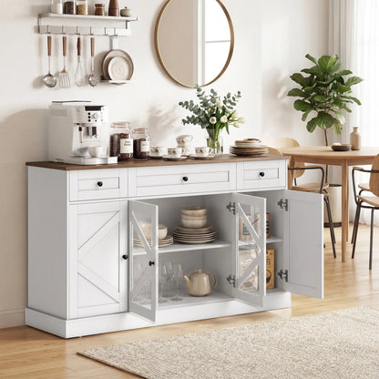 Farmhouse Sideboard Buffet Cabinet, 54", White Wood Grain Storage Cabinets at Gallery Canada