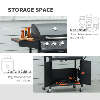 4+1 Burner LP Gas Grill Outdoor BBQ Trolley, Black