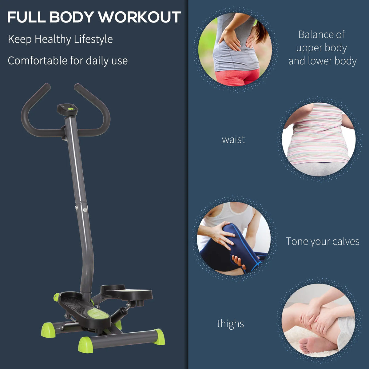 Twist Stepper, Adjustable Resistance, LCD Screen, Grey & Green Aerobic Equipment at Gallery Canada