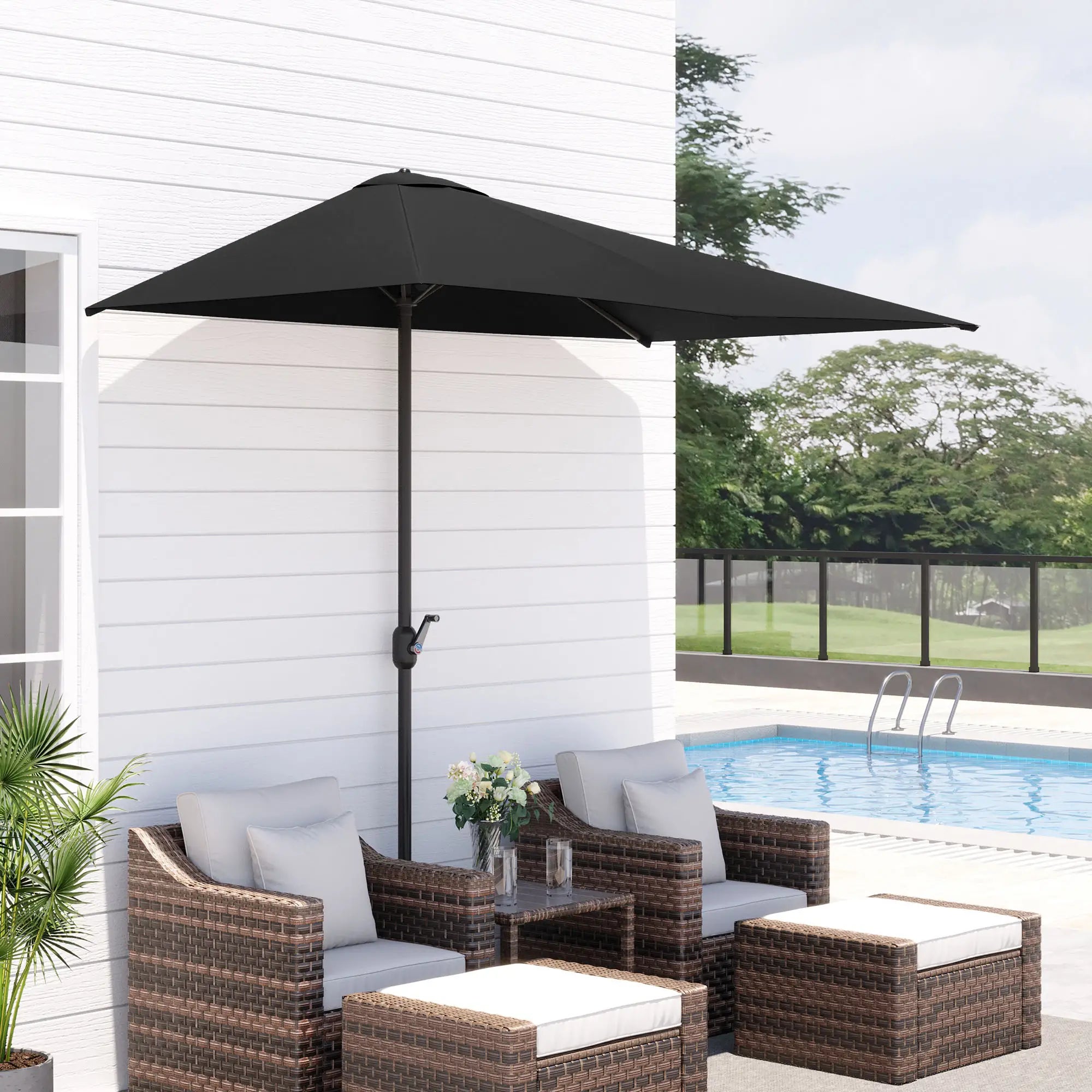 8ft Half Round Umbrella, Outdoor Balcony Parasol, Patio Garden Sun Shade, 5 Ribs Sun Umbrellas at Gallery Canada