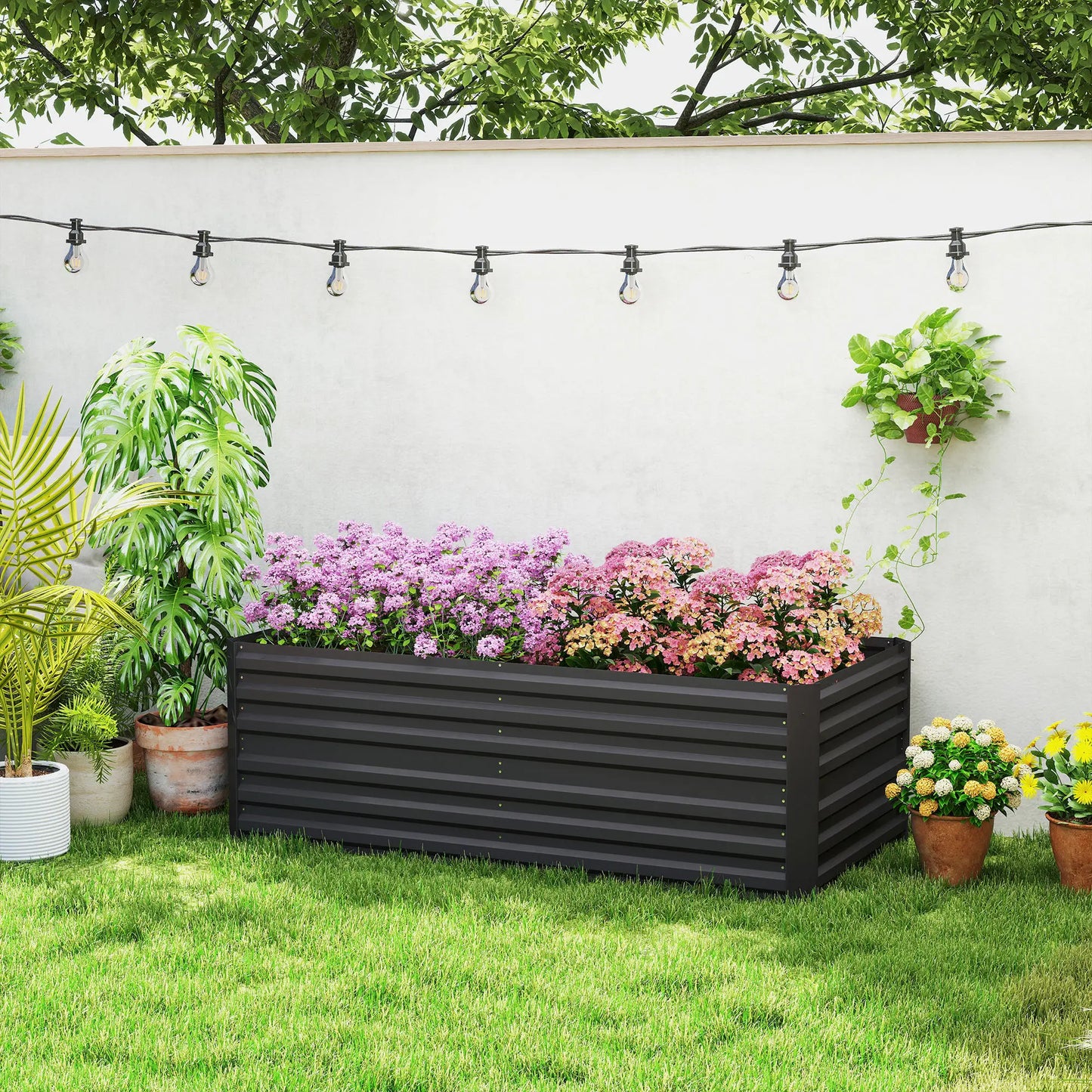 Galvanized Raised Garden Bed, Steel Outdoor Planter, 71" x 35" x 23", Black Raised Garden Beds at Gallery Canada