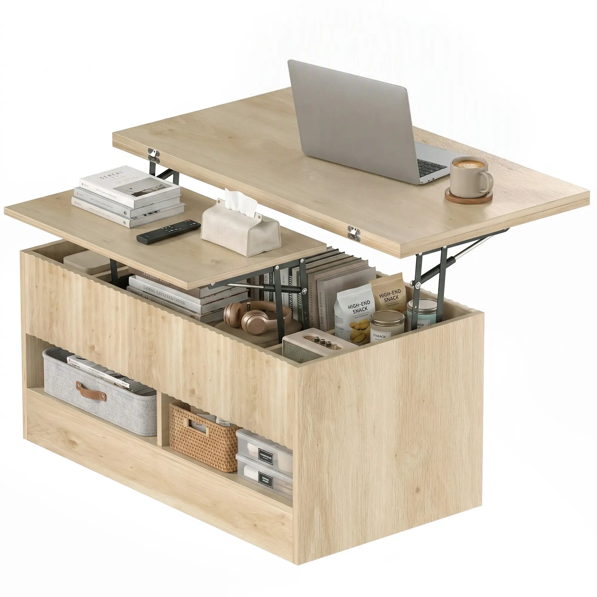 Lift Top Coffee Table, Dual-Zone Expandable, Oak Coffee Tables Multi Colour at Gallery Canada