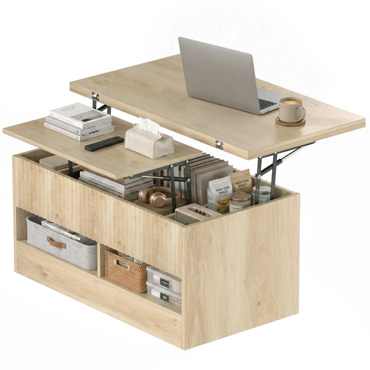 Lift Top Coffee Table, Dual-Zone Expandable, Oak Coffee Tables Multi Colour at Gallery Canada