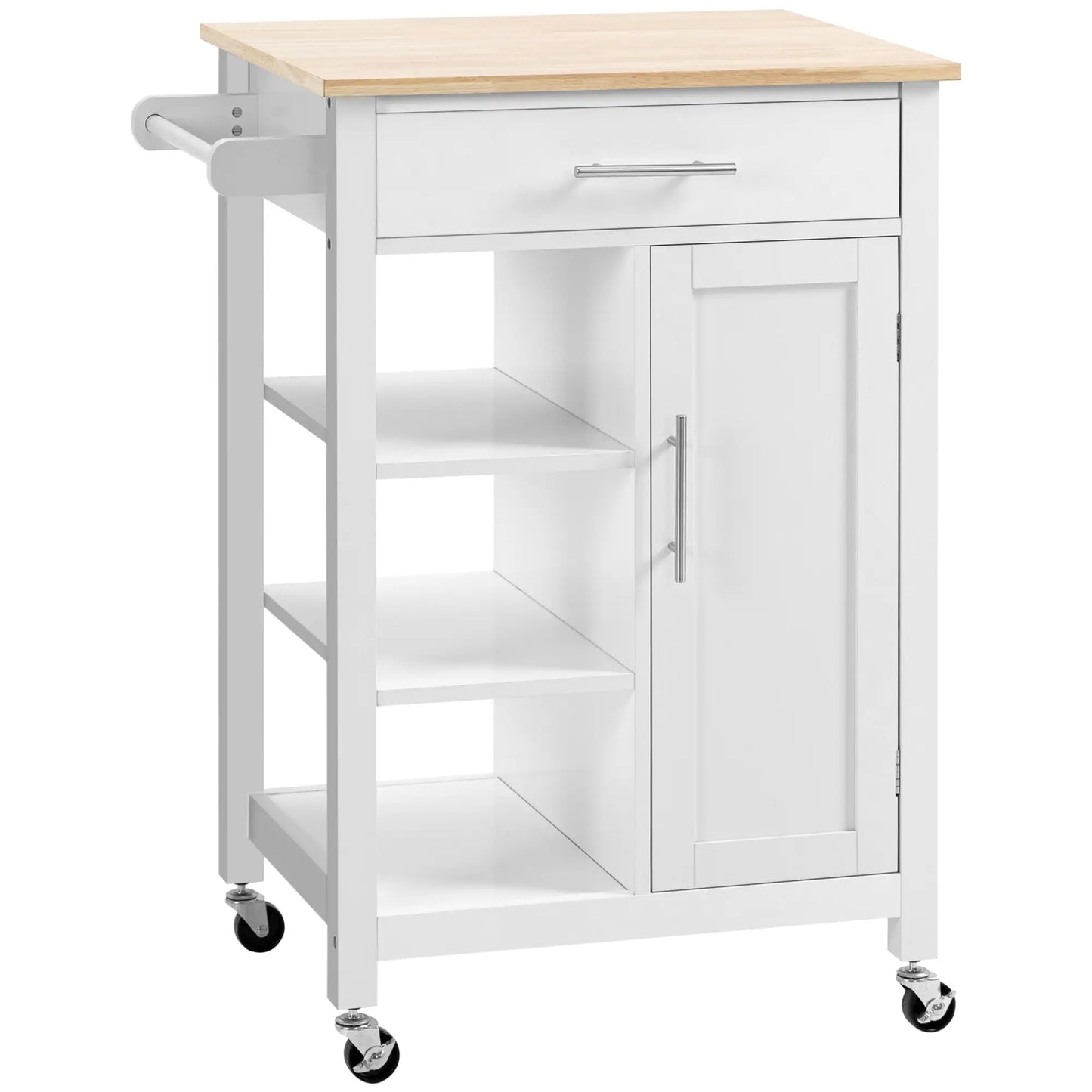 Compact Kitchen Cart on Wheels, Open Shelf, Storage Drawer, White Kitchen Islands & Kitchen Carts at Gallery Canada