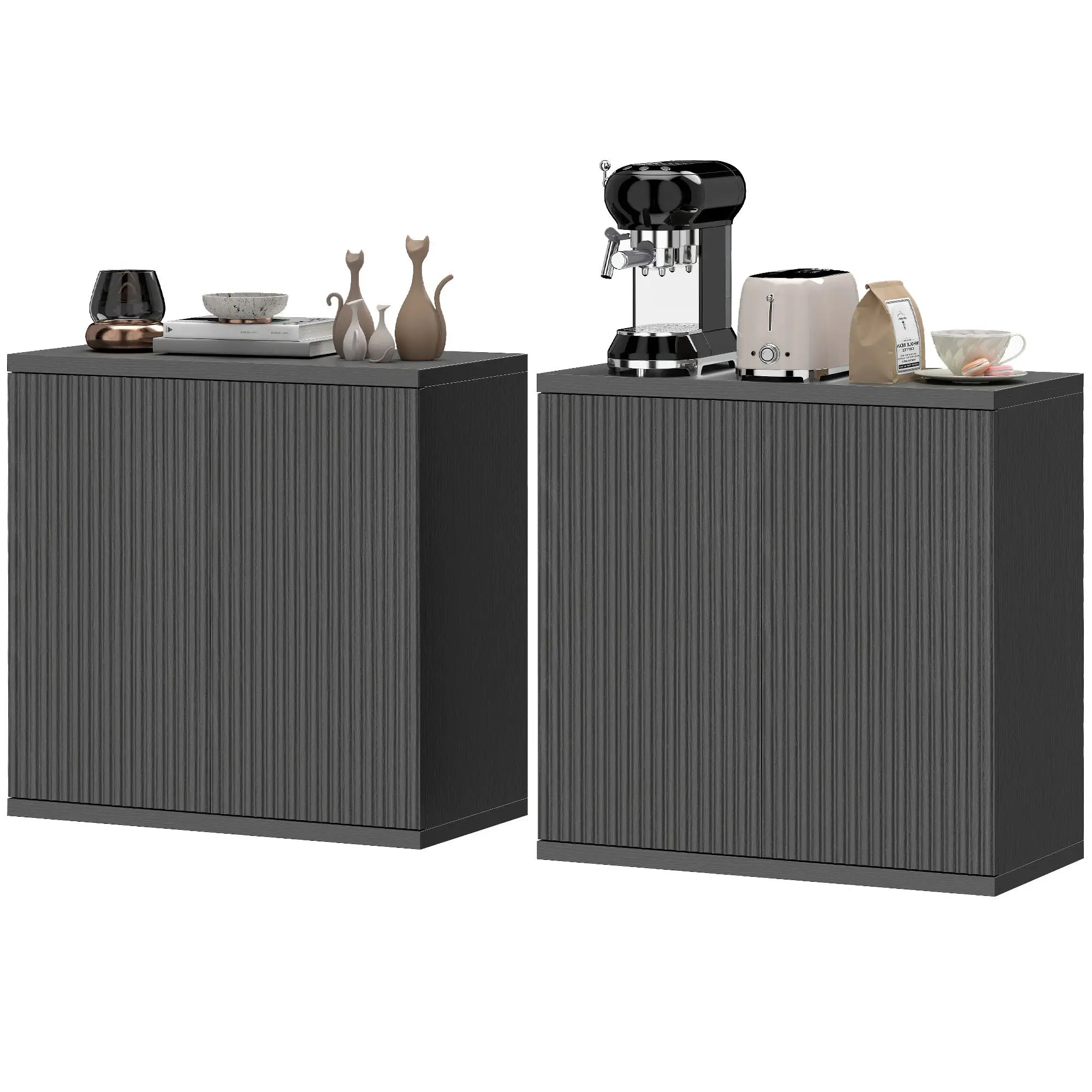 Sideboard Buffet Cabinet Set Of 2, Kitchen Cabinet, Distressed Black Grey Bar Cabinets Distressed Black Grey at Gallery Canada