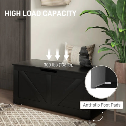 39.4 Inches Storage Chest, Wooden Box with Safety Hinges, Wood Grain, Black Storage Cabinets at Gallery Canada