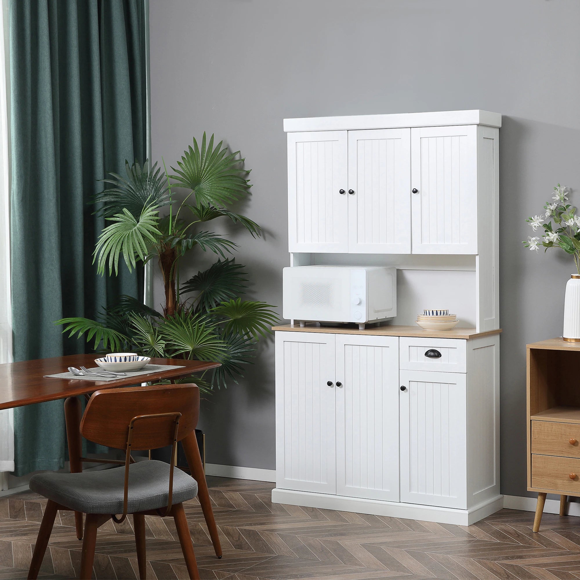 71 Kitchen Pantry Buffet, Hutch Storage Cabinet, Microwave Stand, Oak, White Kitchen Pantry Cabinets at Gallery Canada