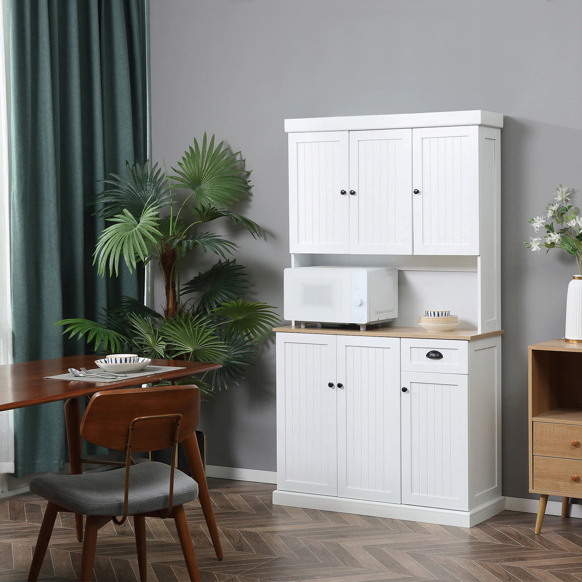 71 Kitchen Pantry Buffet, Hutch Storage Cabinet, Microwave Stand, Oak, White Kitchen Pantry Cabinets at Gallery Canada