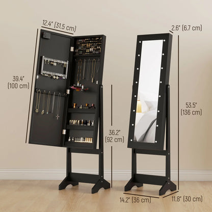 Free Standing Armoire Organizer, Lighted Mirrored Jewelry Cabinet, 16 LED Lights, Black Jewelry Armoire & Jewellery Mirror Cabinets at Gallery Canada