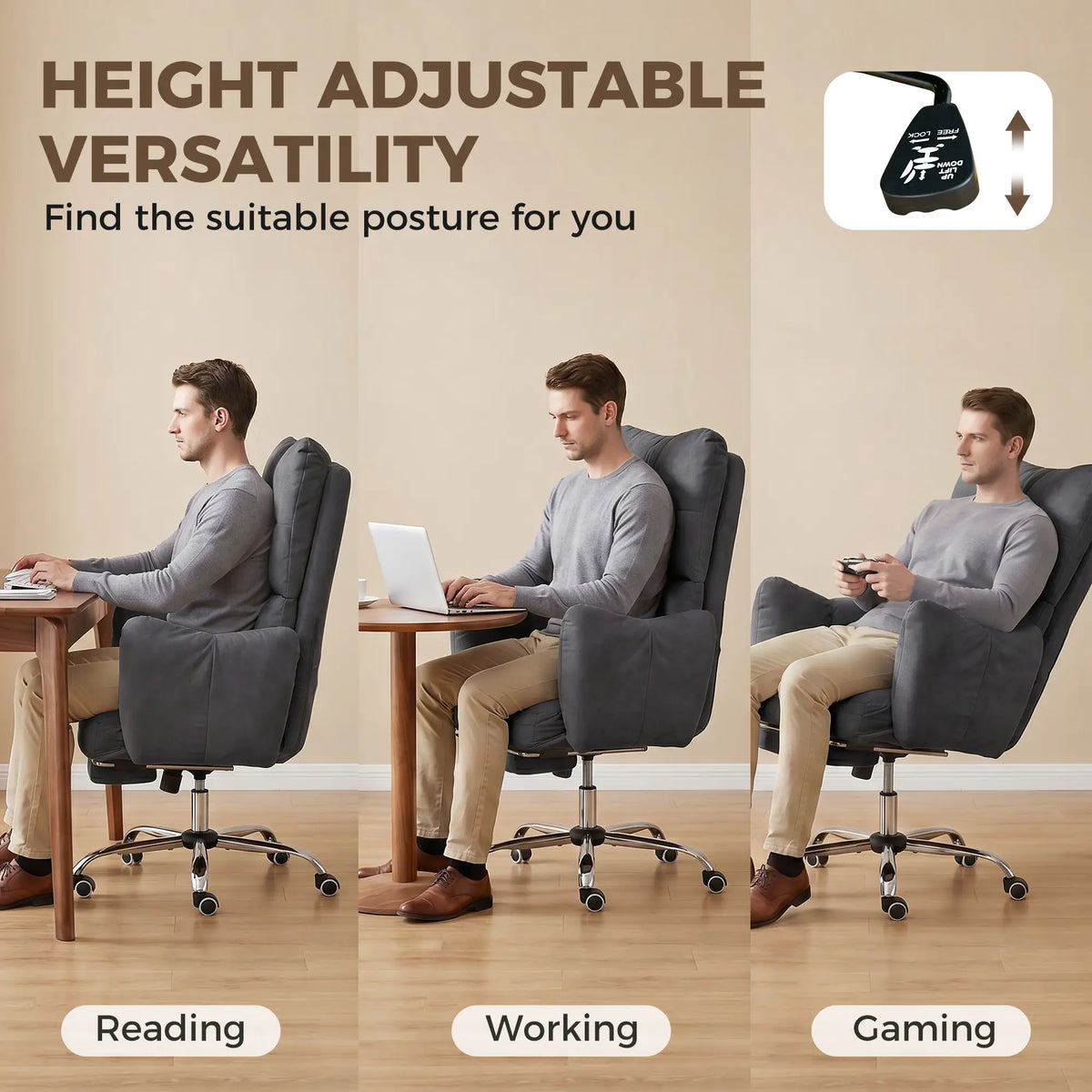 Ergonomic Reclining Office Chair W/ Foot Rest, Dark Grey Task Chairs at Gallery Canada