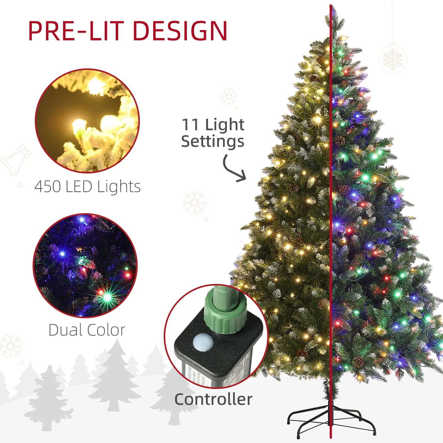 7 Foot Prelit Artificial Christmas Tree, Hinged, Dual Color LED Pre Lit Christmas Trees at Gallery Canada