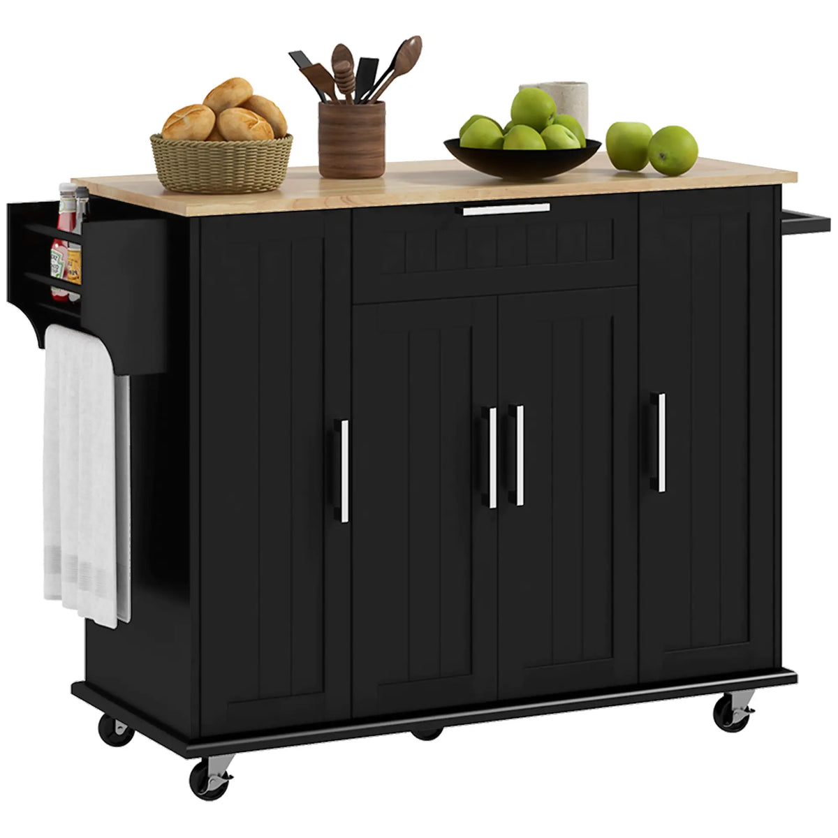 Modern Rolling Kitchen Island Cart, Natural Wood Top, Black Kitchen Islands & Kitchen Carts at Gallery Canada
